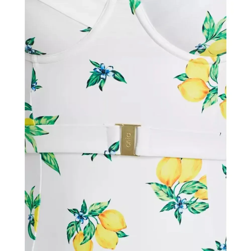 Onia x WeWoreWhat Danielle Lemon Print Belted One Piece Swimsuit – Size Medium - Picture 4 of 16